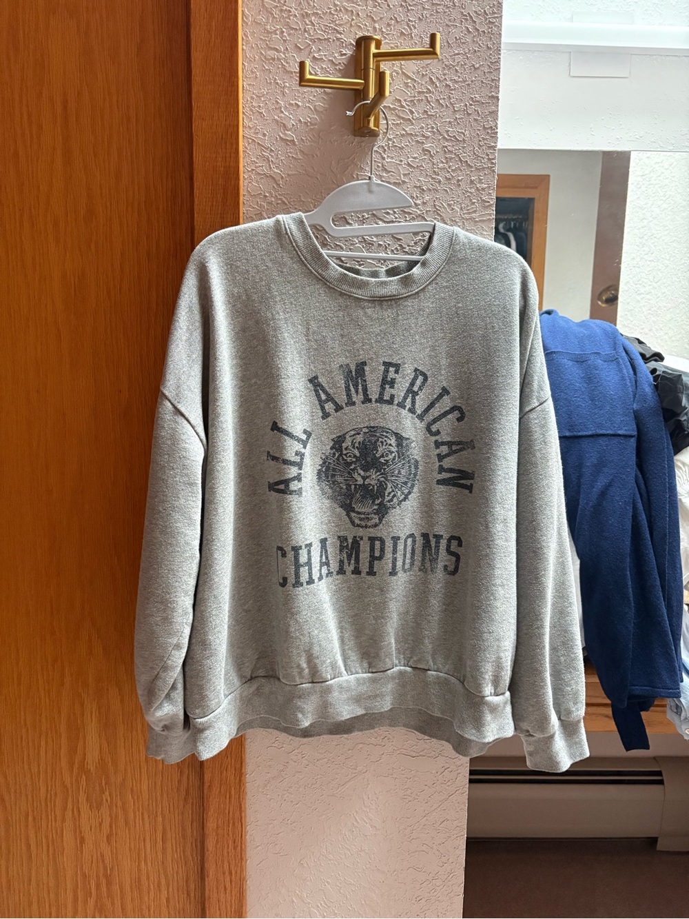 Z Supply Heather Gray Crewneck with Vintage Tiger Print